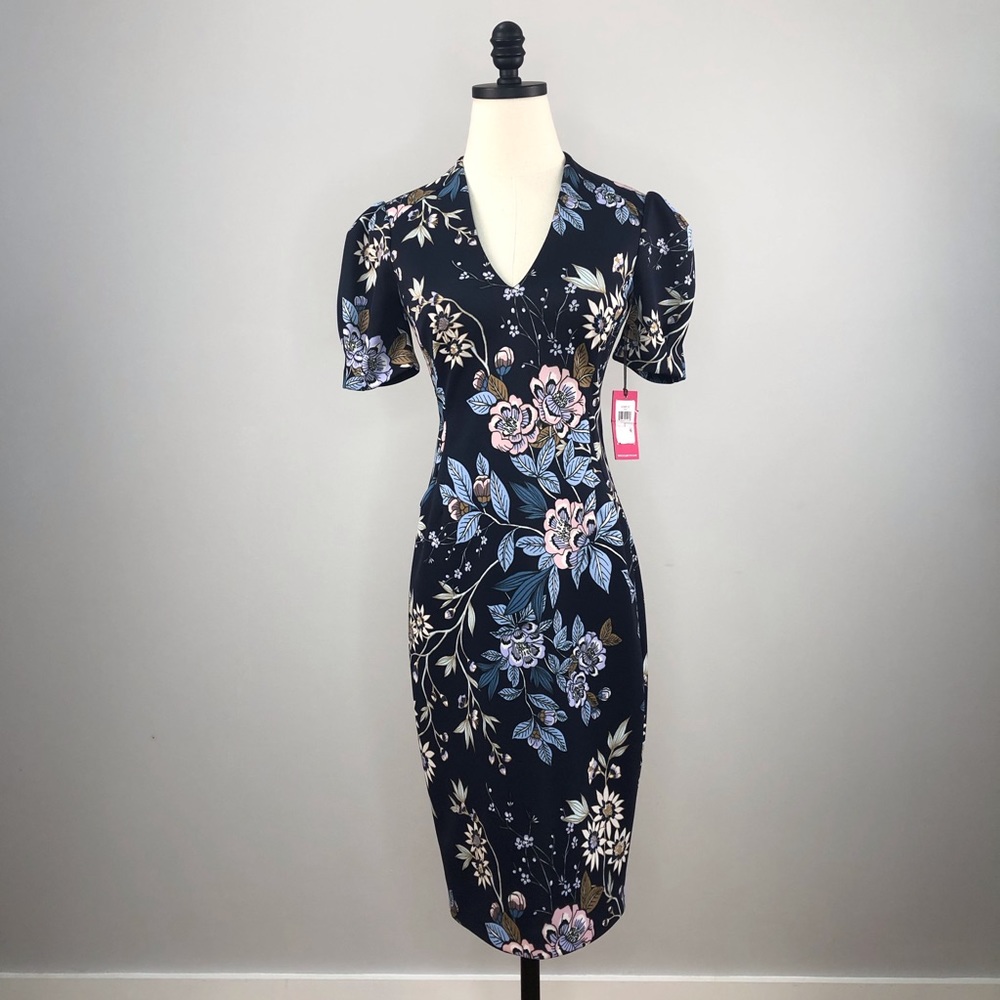 Vince Camuto navy blue floral dress size 0 NWT